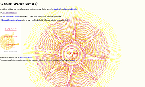 screenshot of the solar powered media zine website